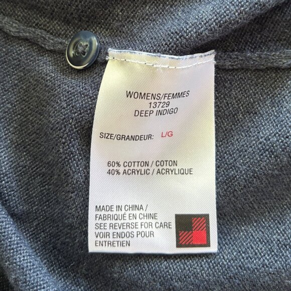 Woolrich Women's Crew Neck Henley Deep Indigo Blue Sweater Sz Large Cotton Blend - Picture 7 of 8